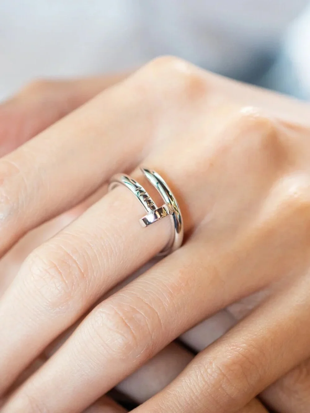 Generic Silver Stainless Steel Nail Cuff Ring